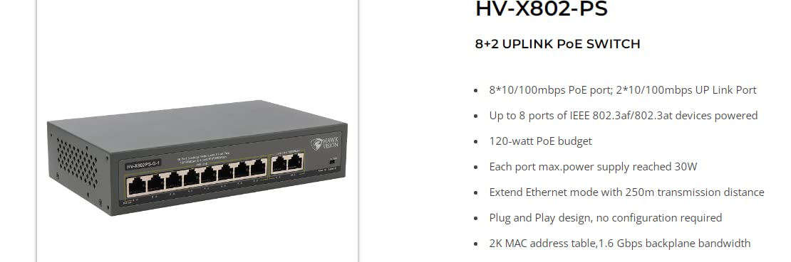 HAWKVISION 8 Port POE Switch (HV-X802PS) - Image 3