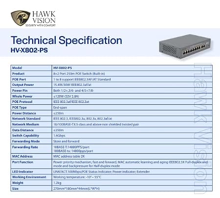 HAWKVISION 8 Port POE Switch (HV-X802PS) - Image 2