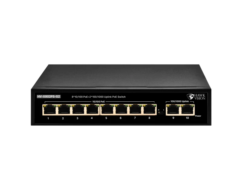 Hawk Vision HV-X802PS-G2 8 Port PoE Switch 2 Gigabit Uplink Port
